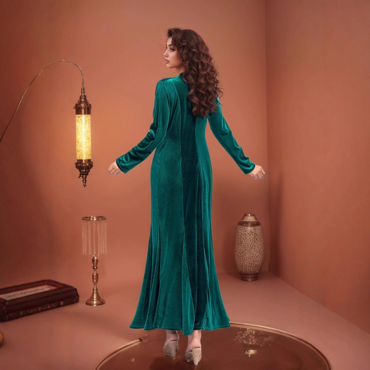Robe Sirène en Velours Perlé | Robe Fishtail Ornée à la Main (MA375)