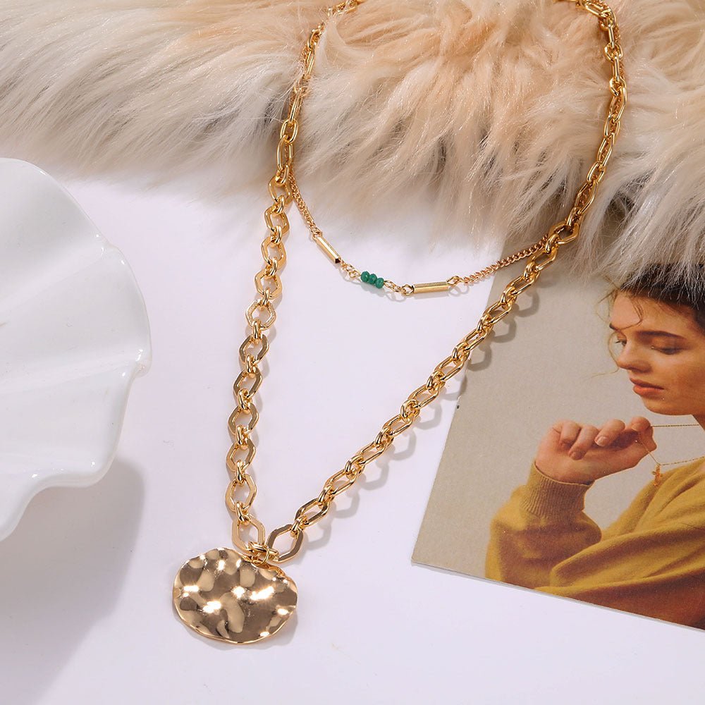 Collier vintage à double rangée avec disques métalliques (MAC211)