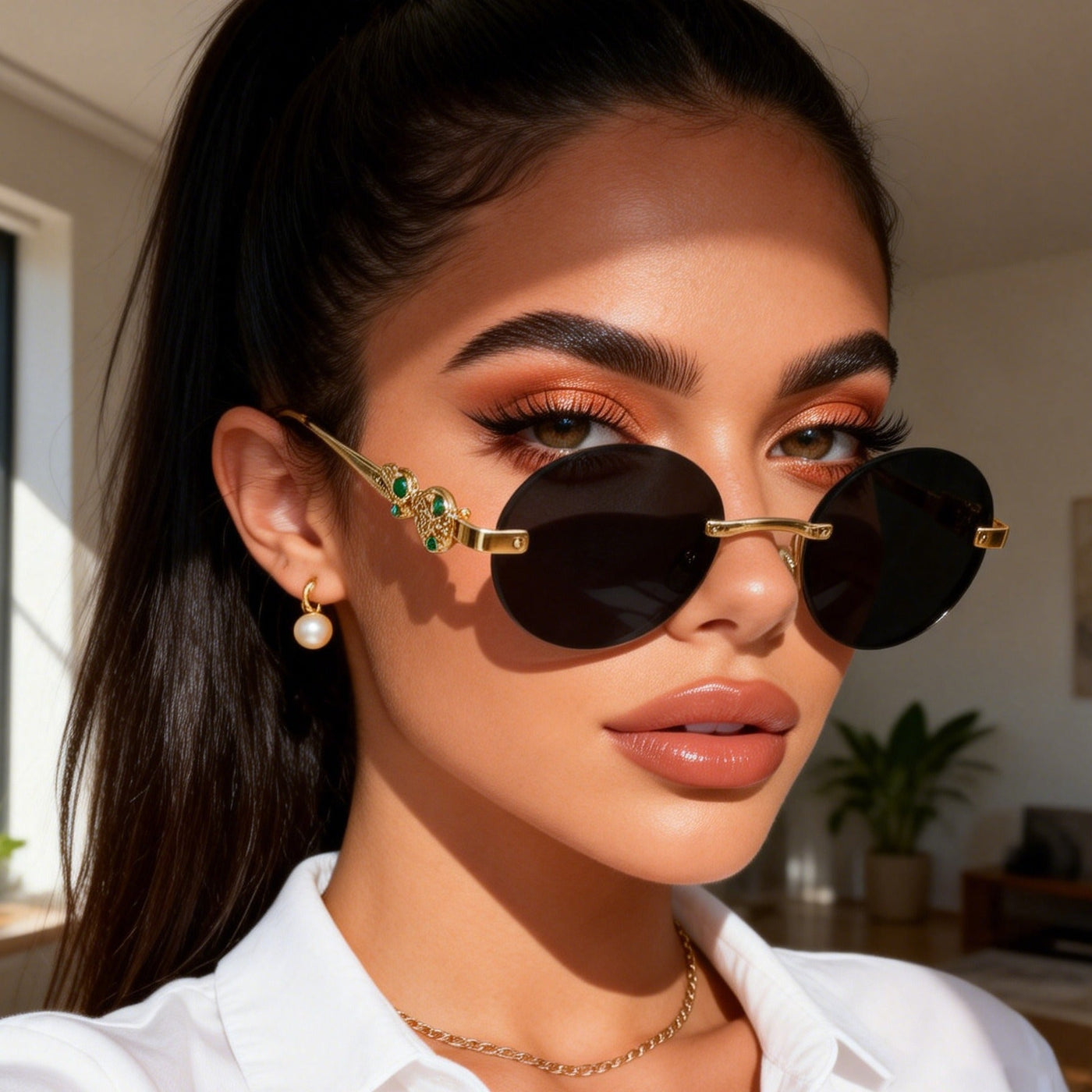 Lunettes de soleil ovales sans monture vintage (MAC446)