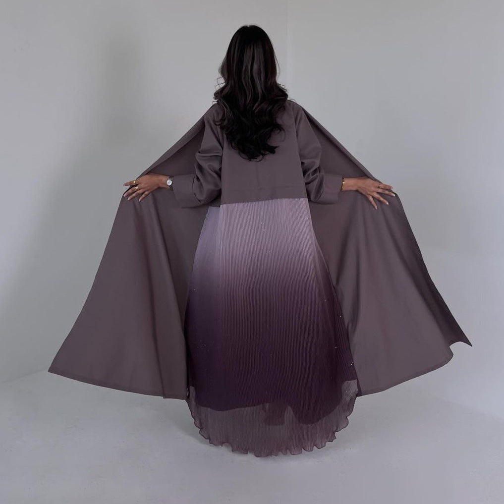 Robe Abaya Plissée Élégante à Dégradé | Robe Longue en Mousseline Pudique pour Femme Musulmane (MOA223)