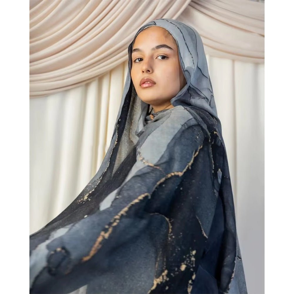 Hijab en coton artistique aquarelle avec motifs floraux peints (MH144)