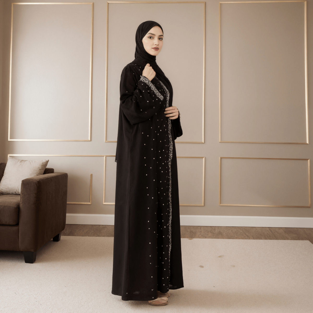Abaya Noire de Luxe Diamant Étoilé (MOA240)
