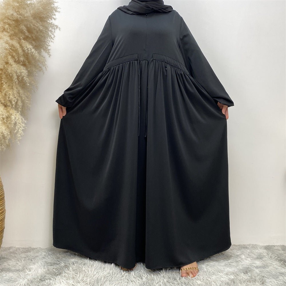 Abaya Ample Modeste pour Musulmane, Manches Extensibles, Fermeture Éclair Frontale, Coupe Trapèze (MA175)