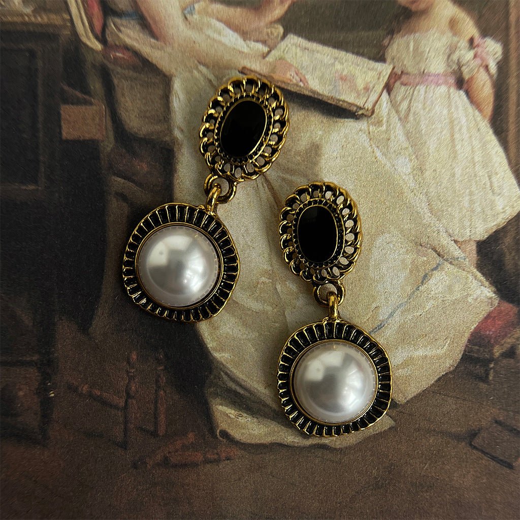 Boucles d'oreilles Medieval Black Gold Distressed Pearl(MAC199)
