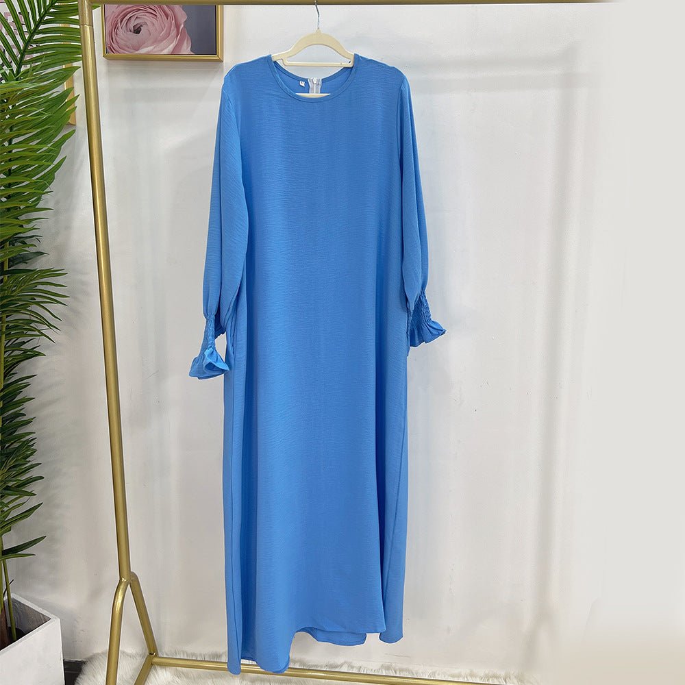 Abaya à Manches Élastiquées | Abaya Unie en Crêpe avec Manche Élastiquée (MA107)