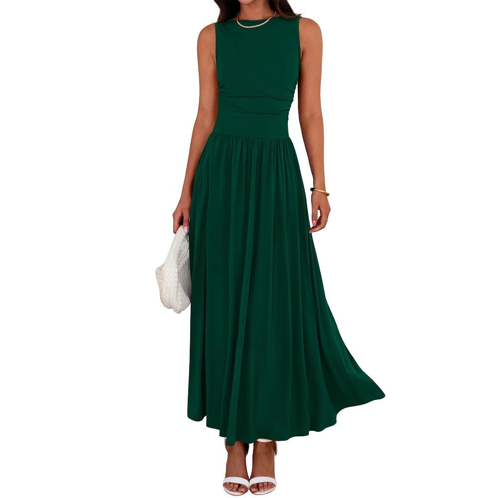 Robe Maxi Sans Manches à Taille Froncée avec Poches (MA395)