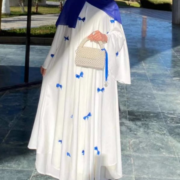 Abaya longue à ourlet ample, manches cloche et détail nœud papillon (MA151)