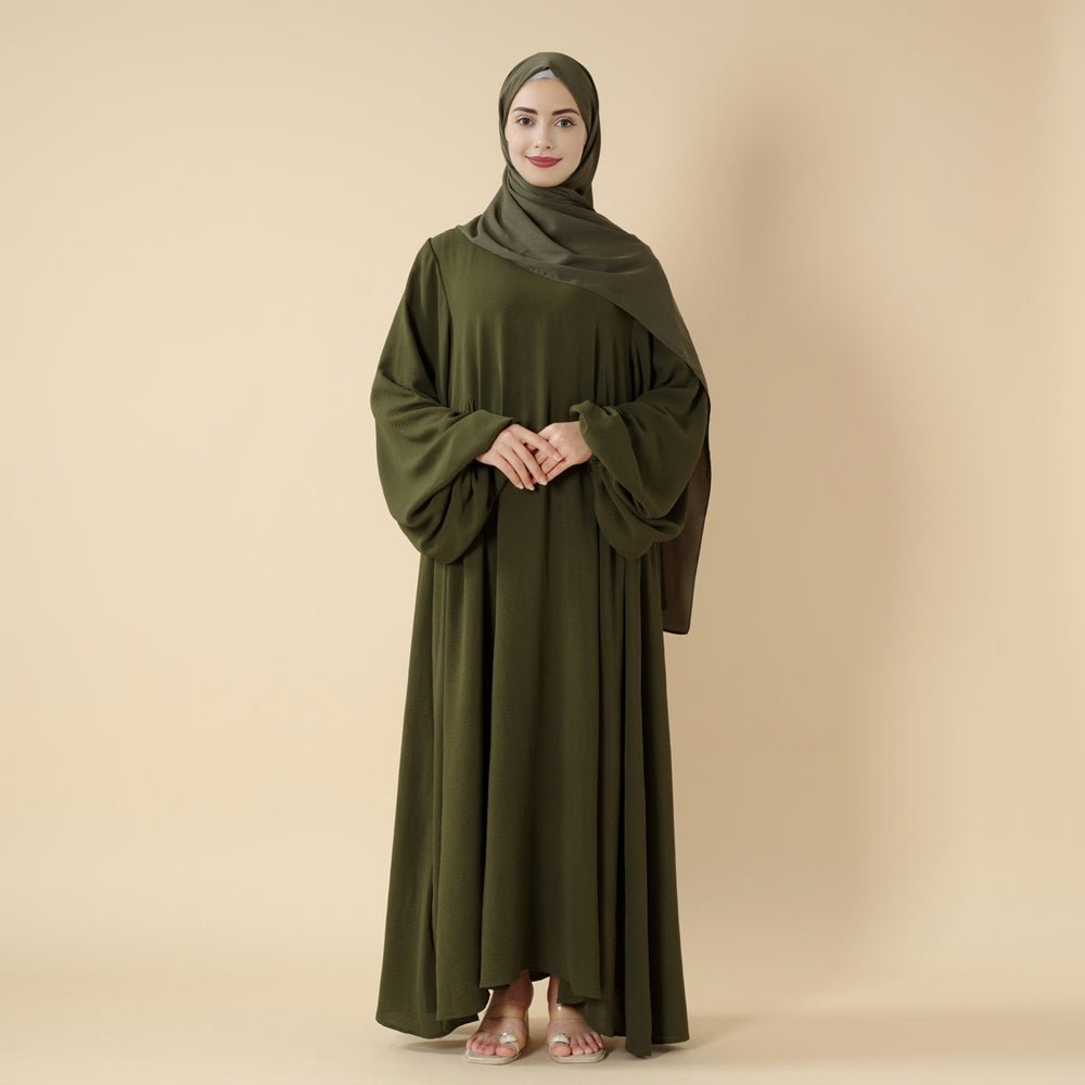 Abaya en crêpe coupe décontractée à manches lanterne (MA190)