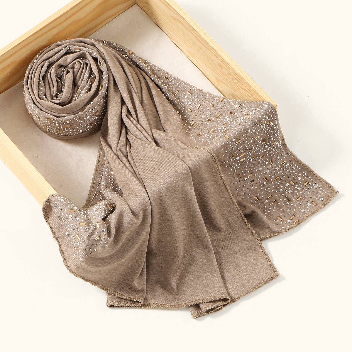 Foulard Hijab Orné de Strass Baguette Cristal et Or (MH254)