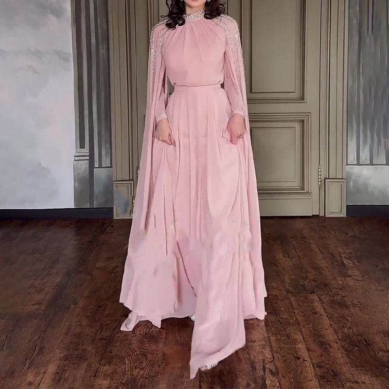 Robe Cape Crystal Cascade | Abaya de Soirée Brodée à l'Effet Spectaculaire (MA345)
