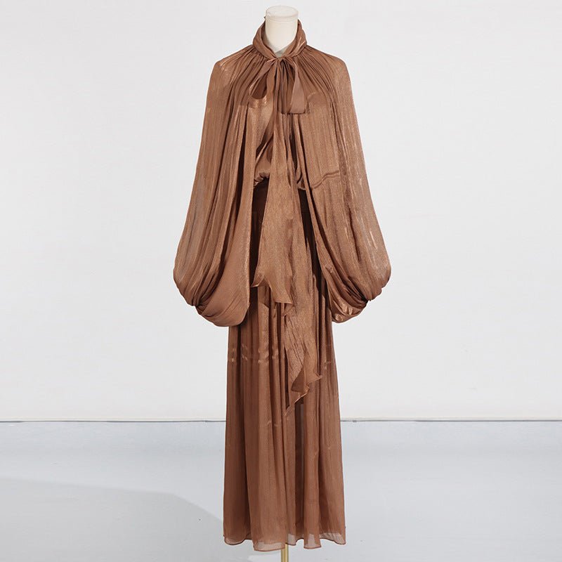 Robe Maxi à Manches Ballon et Col Noué (MS303)
