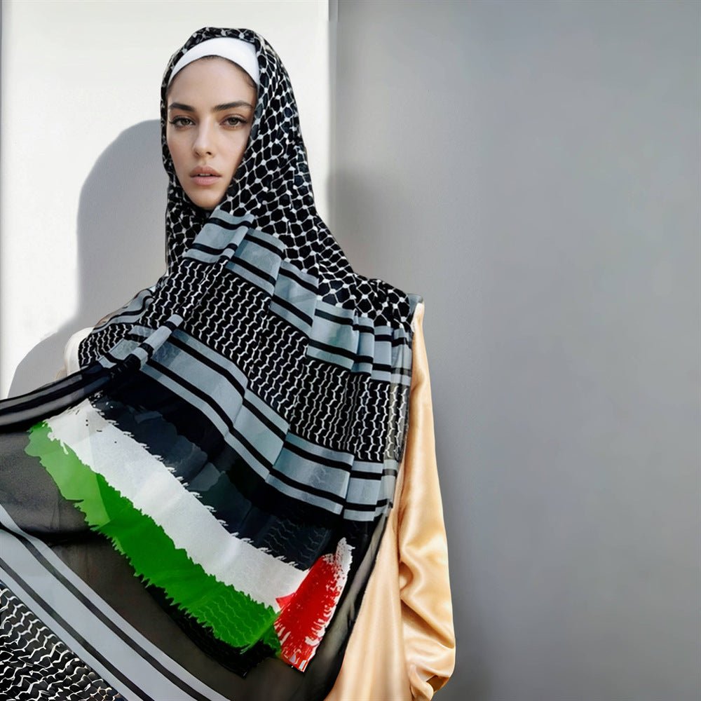 MH074 Hijab en mousseline imprimé Keffieh