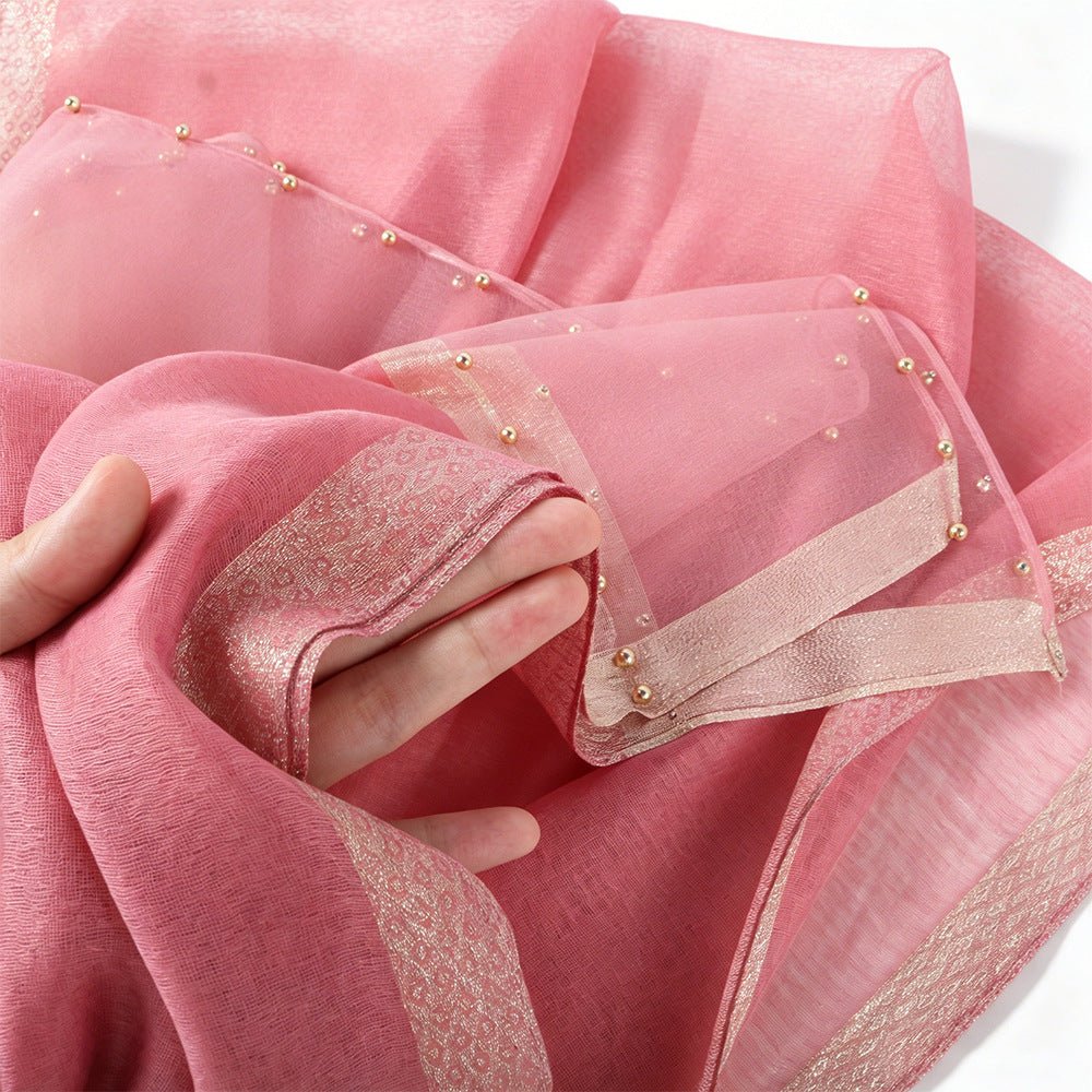 Foulard Hijab en Mousseline avec Bordure Dorée et Perles(MH236)