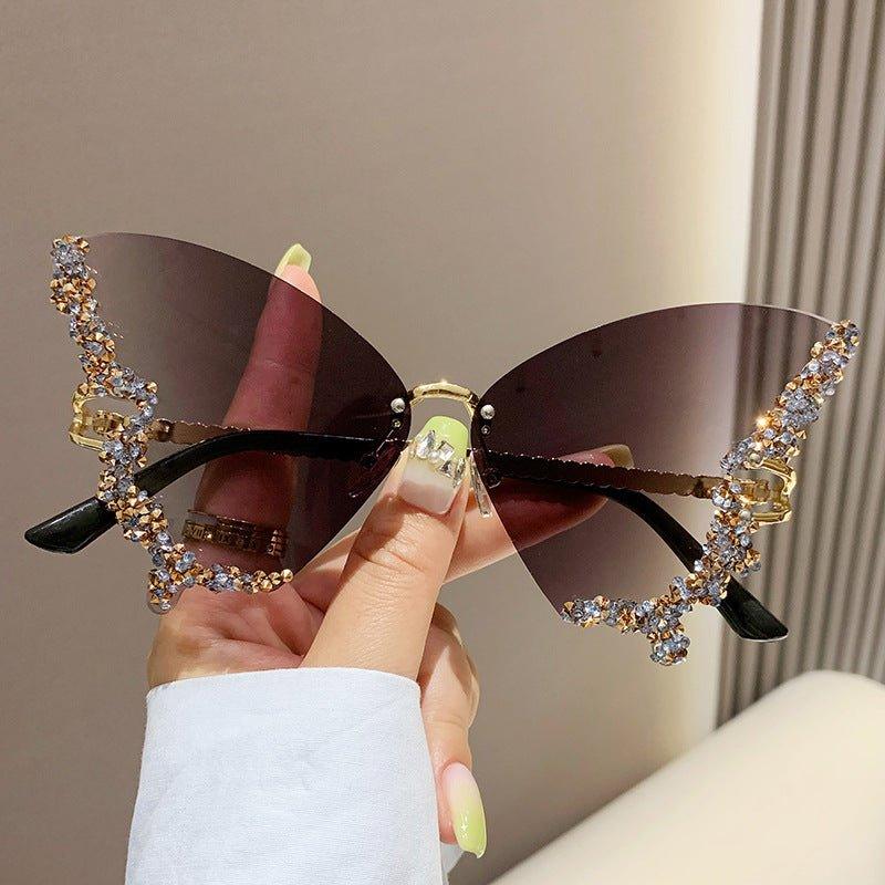 Lunettes de soleil MAC116 grande monture haut de gamme sertie de strass papillon anti-UV