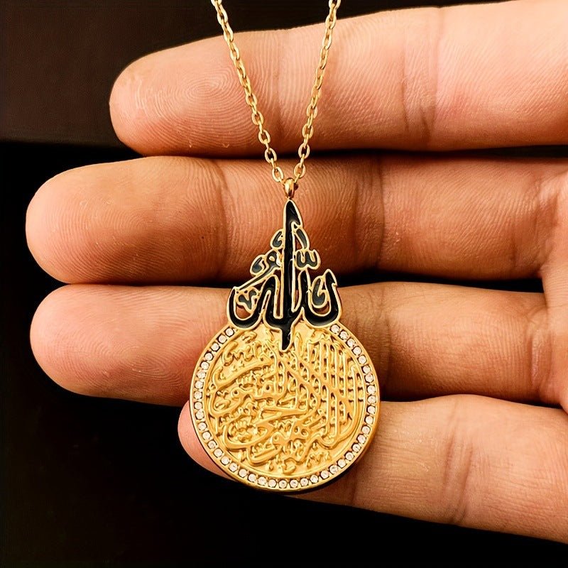 Collier rétro rond en zircon, ultra-brillant, en acier inoxydable moulé, effet goutte d'huile contrastée (MAC223) (AVEC BOÎTE CADEAU)