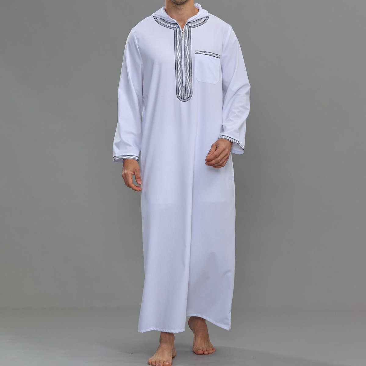 Thobe brodé à capuche pour homme avec poches (MT037)