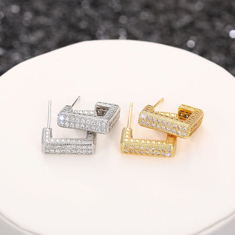 Boucles d'oreilles géométriques haut de gamme, micro-pavées de diamants ultra-brillants (MAC190)