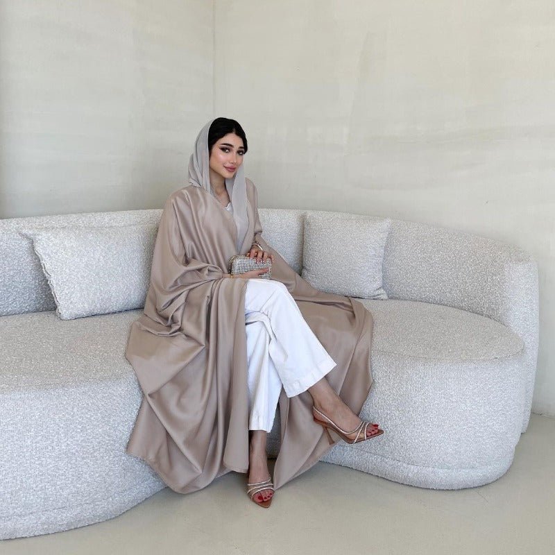 Robe Abaya à Manches Chauve-Souris Douces | Robe Cardigan en Satin à Col en V (MOA224)