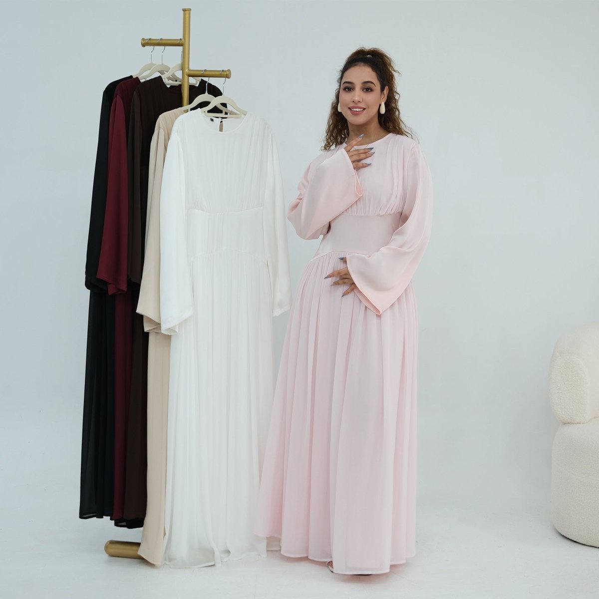 Robe Maxi Manches Évasées en Mousseline(MS498)