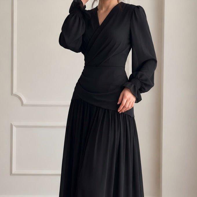 Robe longue encolure V Ruché à la taille Froncée(MS505)