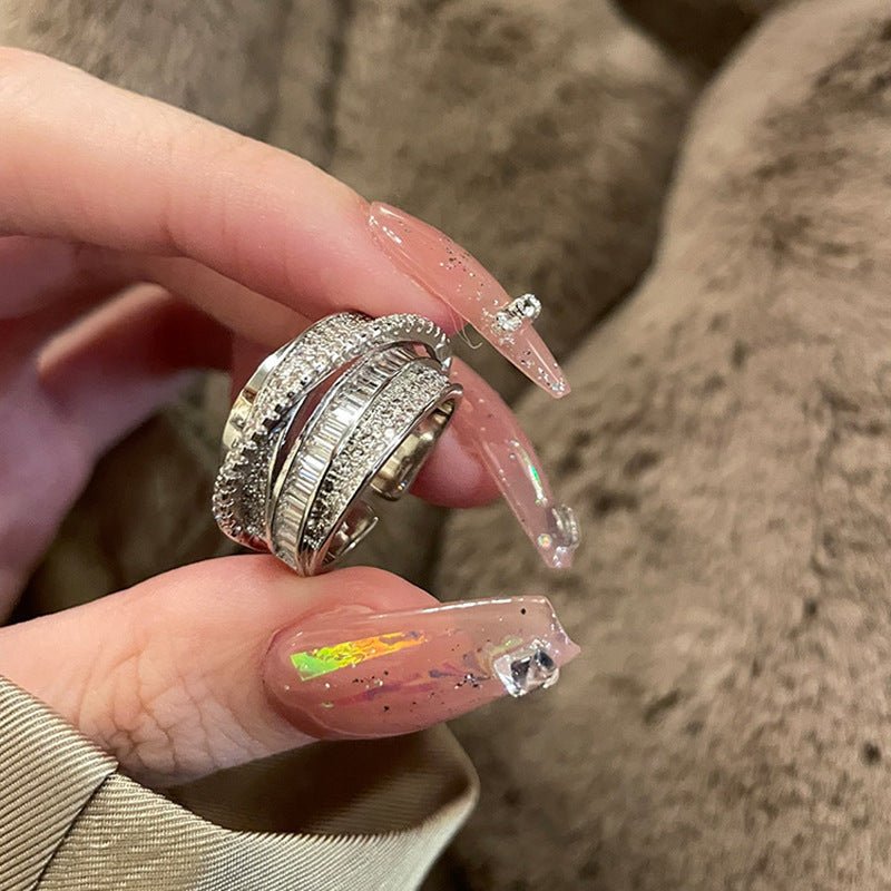 MAC187 Bague Ouverte Multicouche Personnalisée en Cuivre Sertie de Zircons
