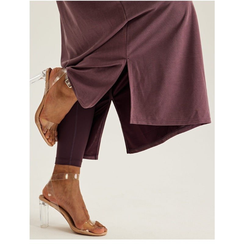 Robe Maxi à Épaules Tombantes et Col Rond - Abaya Modeste Unie avec Fentes Latérales (MA309)