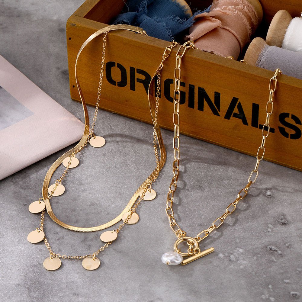 Collier rétro personnalisé multi-rangs avec pendentif fermoir OT et perle (MAC209)