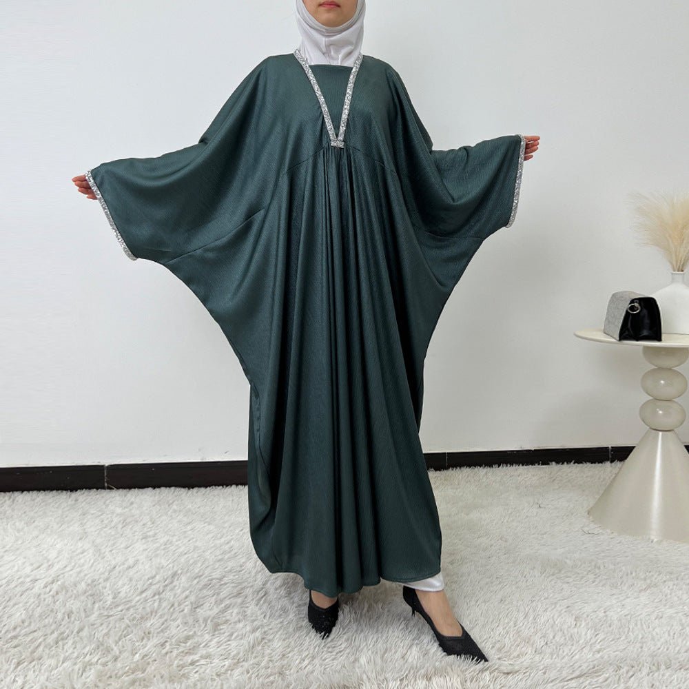 Abaya à manches papillon avec finition en cristaux | Robe de prière oversize (MA350)