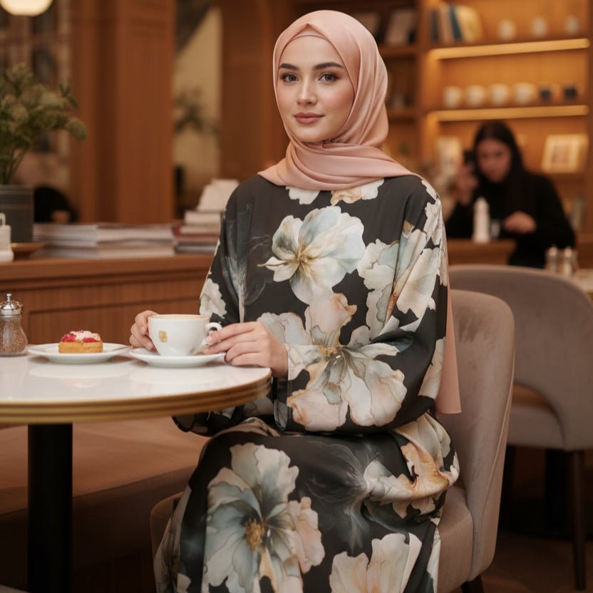 Abaya à imprimé floral avec manches évasées (MA332)