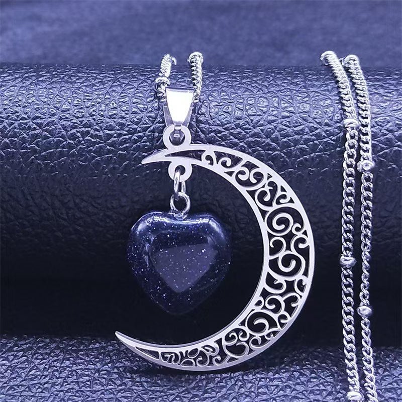 Collier de luxe en acier titane, forme cœur et lune (MAC227)