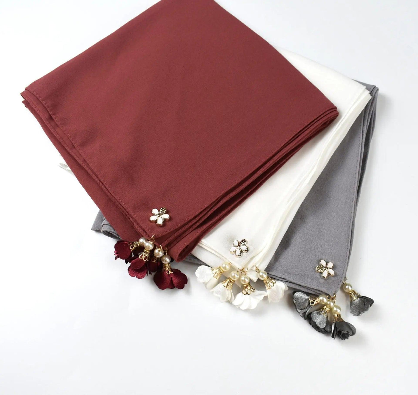 Foulard hijab carré en mousseline de perles (MH030)