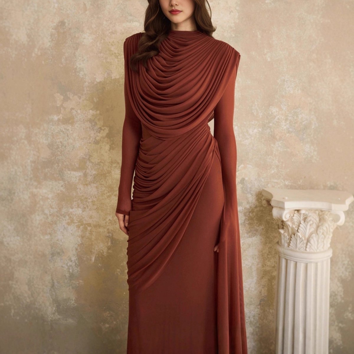 Robe Habillée Plissée Sculpturale (MS325)