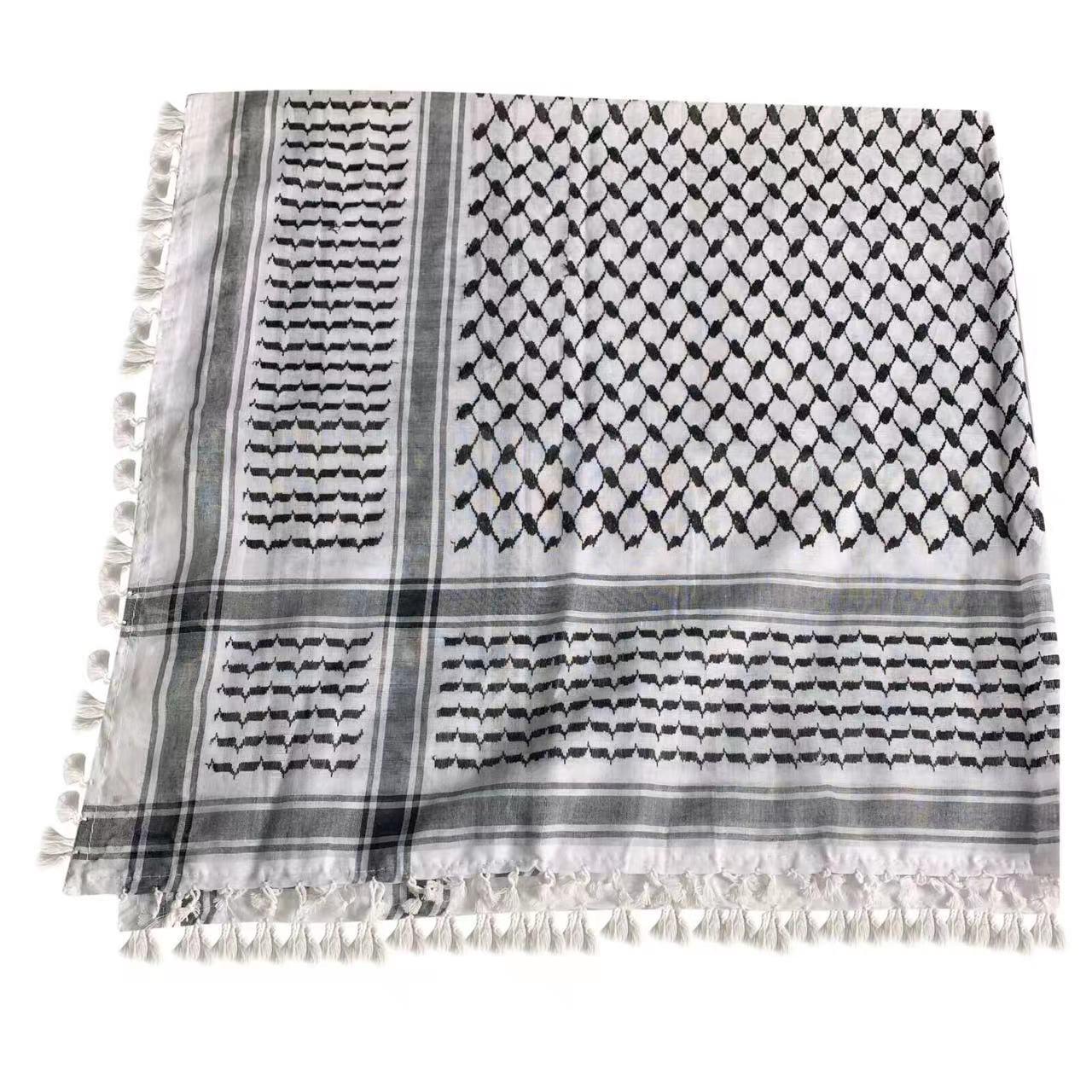 MH052 Hijab Carré Keffieh à Franges sur les Quatre Côtés