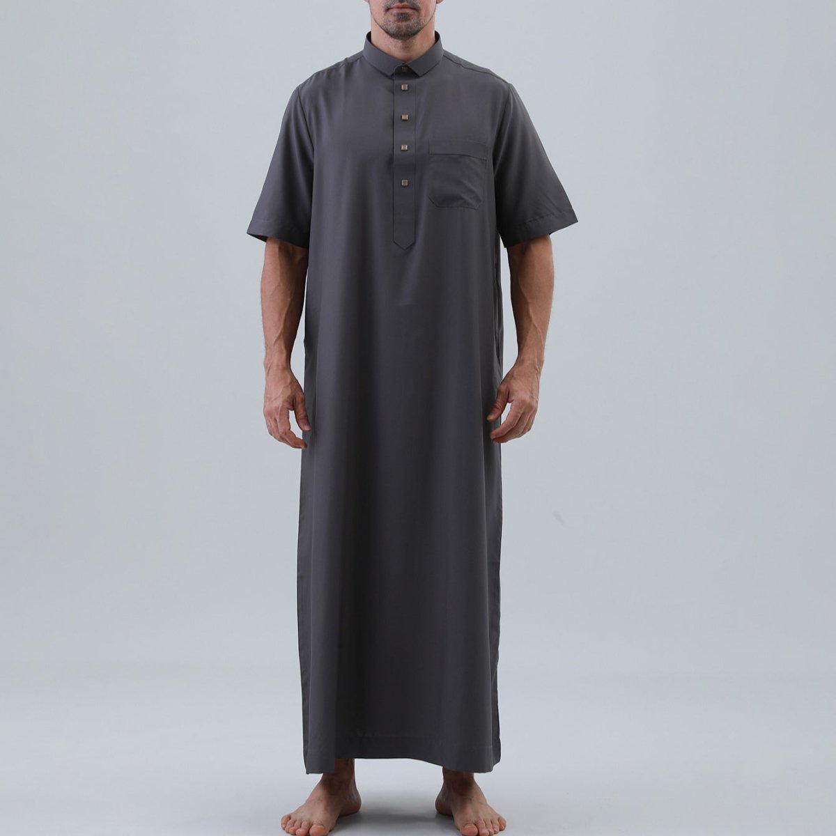 Thobe uni pour homme avec patte de boutonnage (MT038)