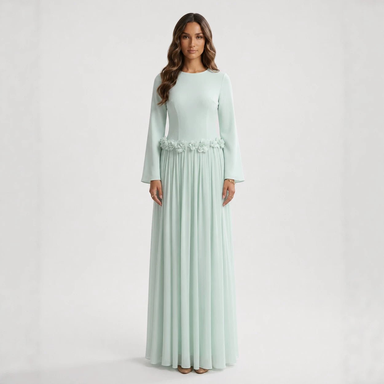 Robe Maxi Ajustée à la Taille 3D Rose(MS515)