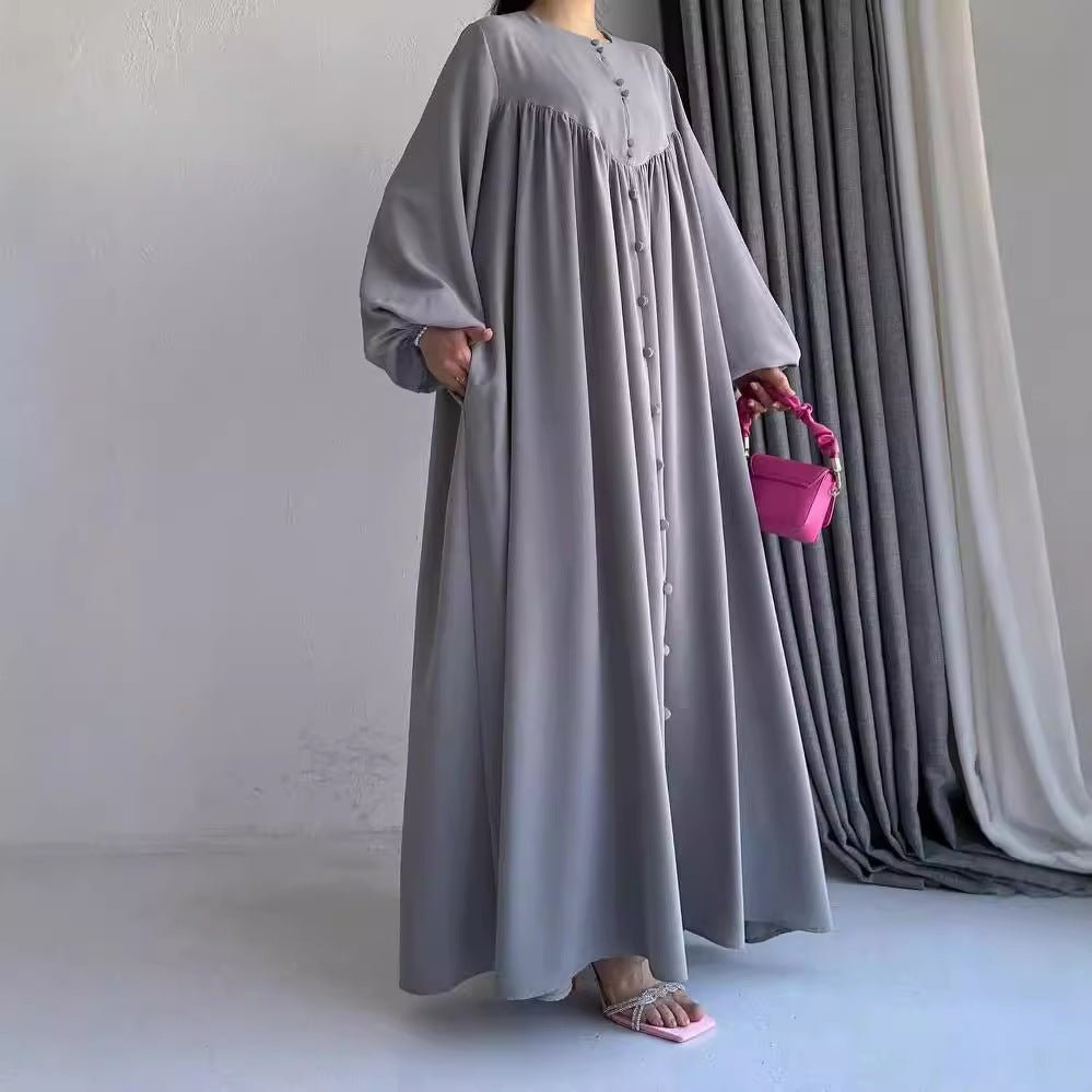 Abaya Musulmane Ample à Manches Fluides et Boutonnée (MA174)