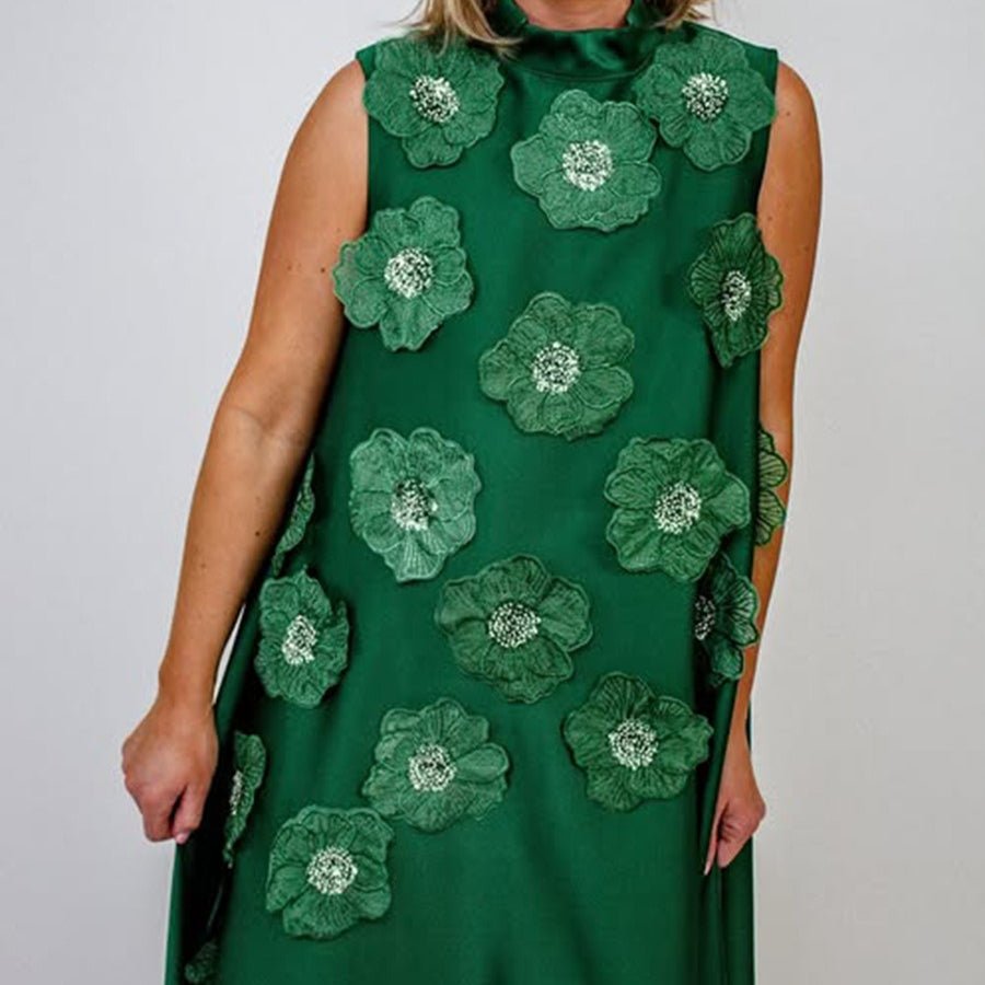 Robe Maxi sans Manches à Appliqués Floraux 3D (MS358)