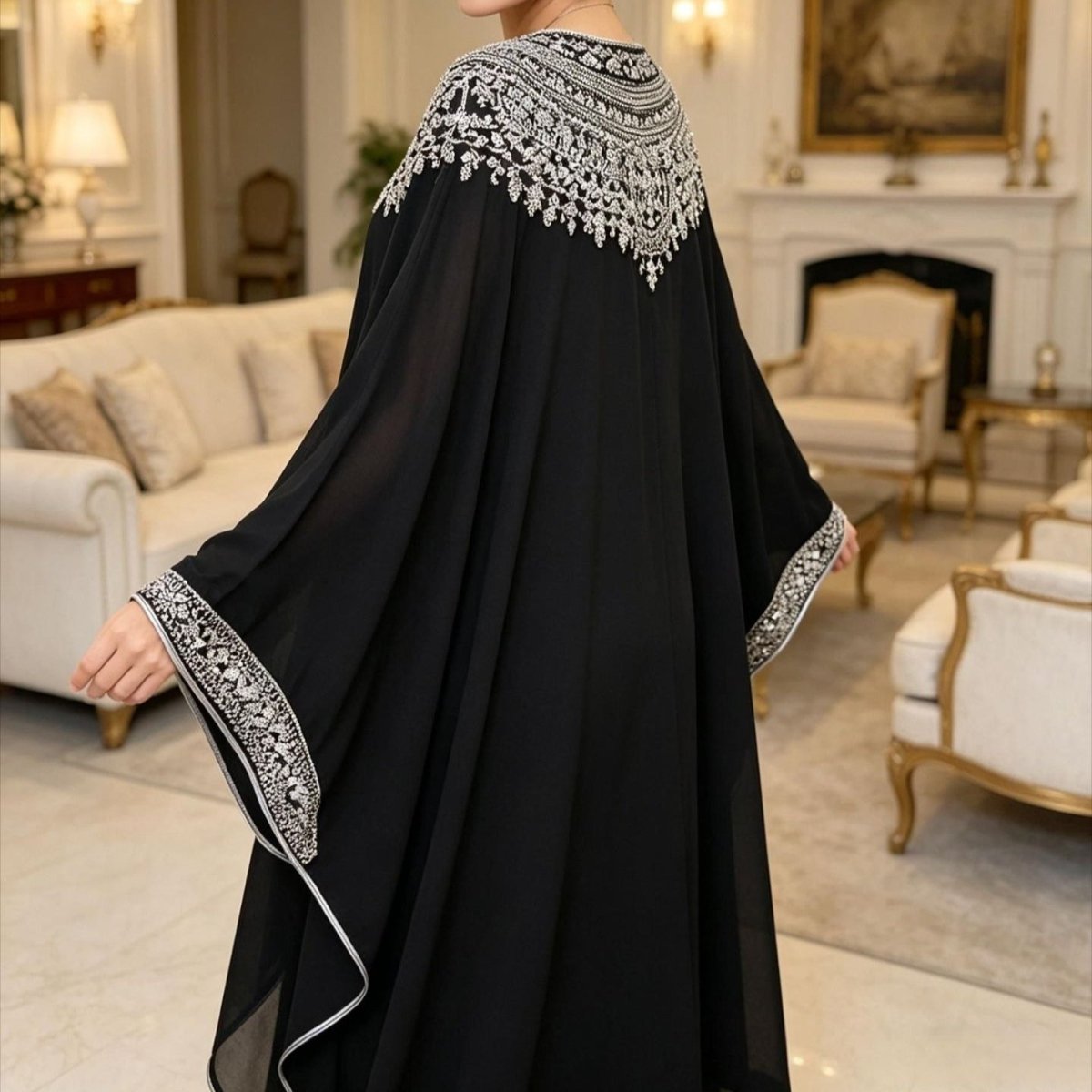 Robe Abaya Noire à Manches Chauve-souris (MA439)
