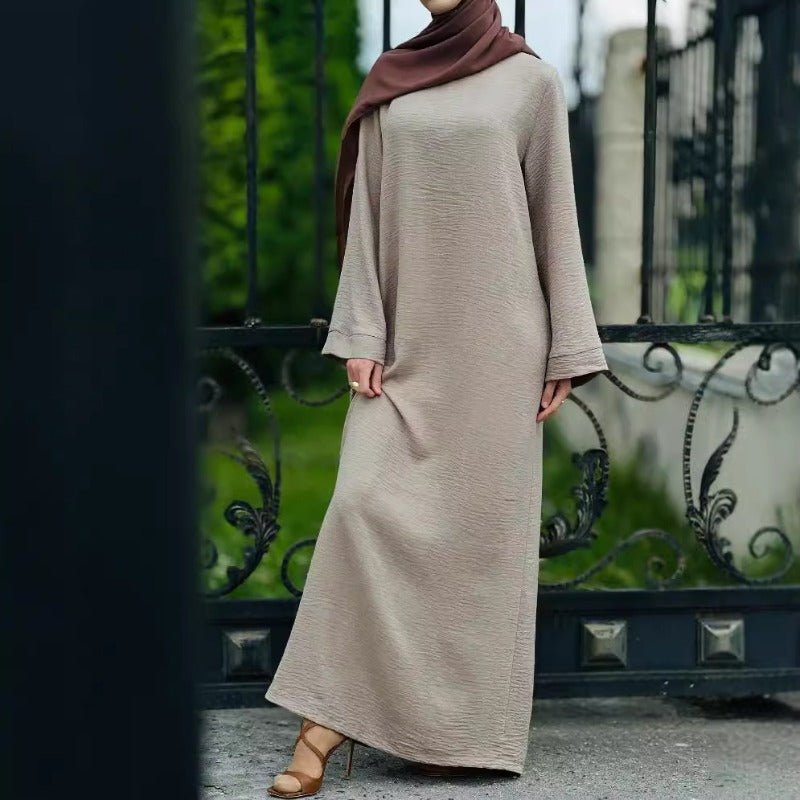 Abaya en crêpe texturé | Robe longue à enfiler et col rond (MA361)