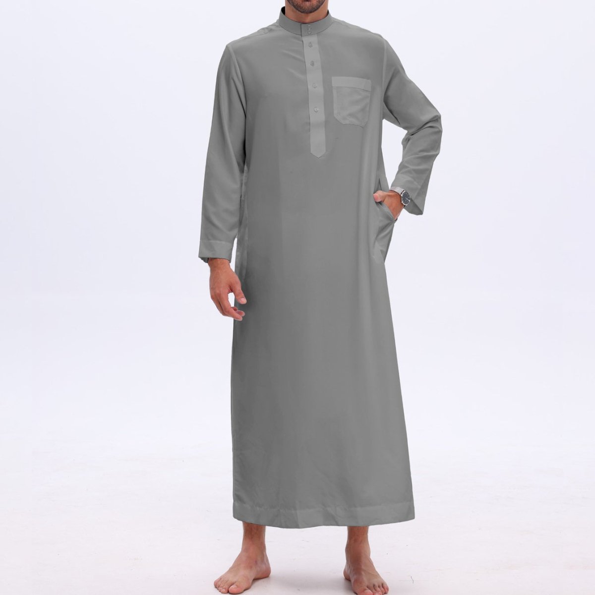 Thobe uni pour homme avec patte de boutonnage (MT036)