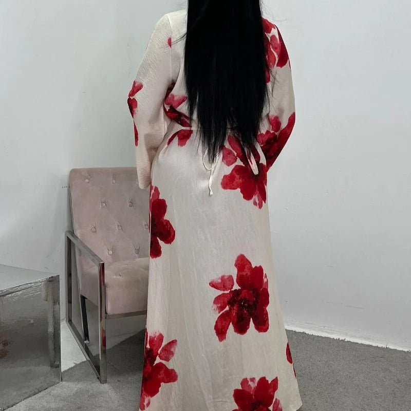 Robe Abaya Maxi à Manches Cloche Imprimé Floral (MA214)