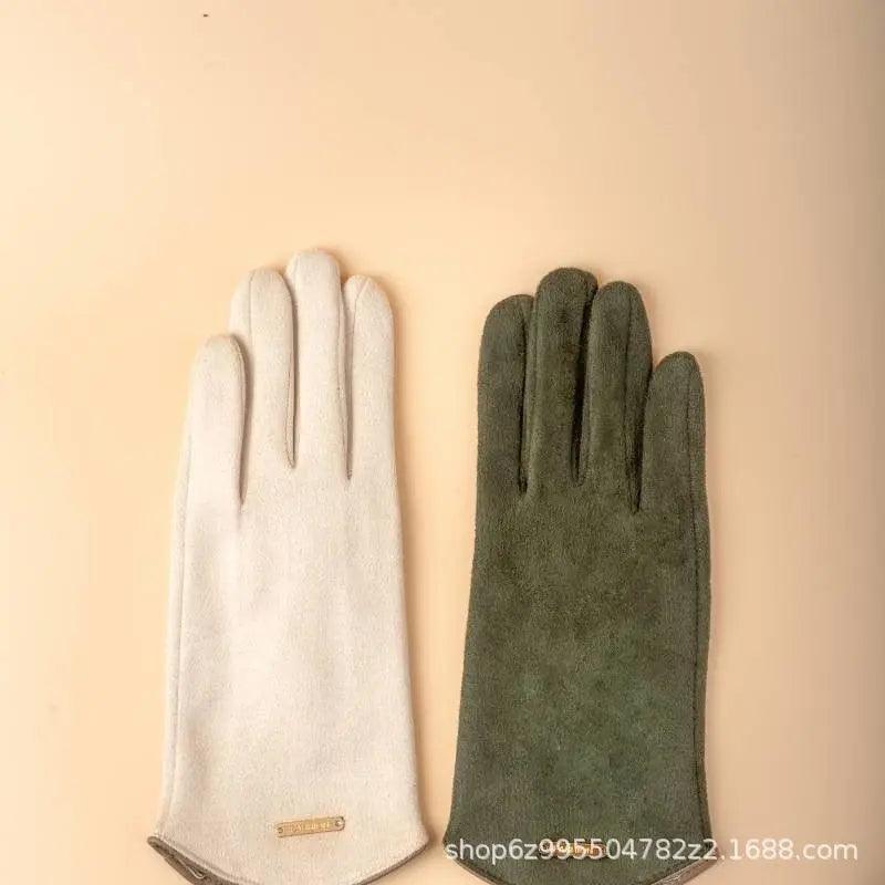 MAC058 Gants tactiles unisexes en suédine, doublés de fausse fourrure, chauds pour l'hiver