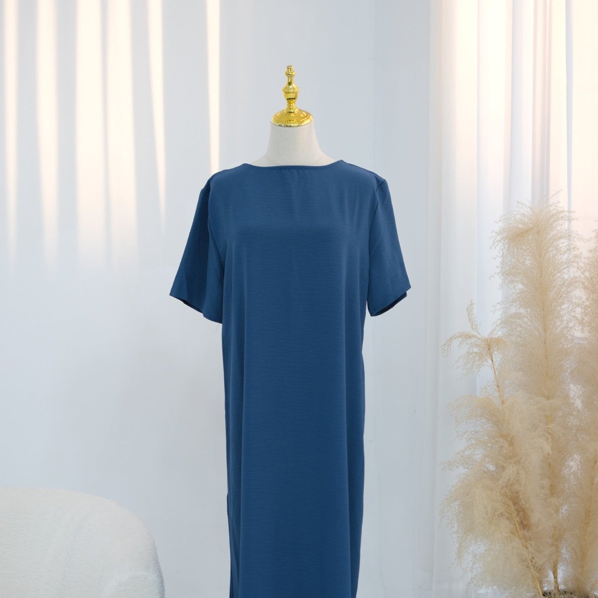 Robe Basique Froissée en Soie Glacée (MA392)