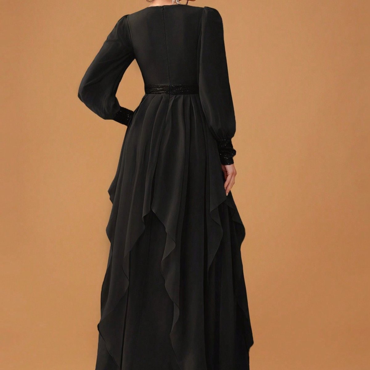 Abaya élégante en mousseline avec jupe drapée (MS291)