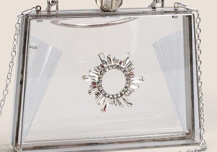 MAC082 Sac Bandoulière à Chaîne en Acrylique Transparent Strassé pour Soirée