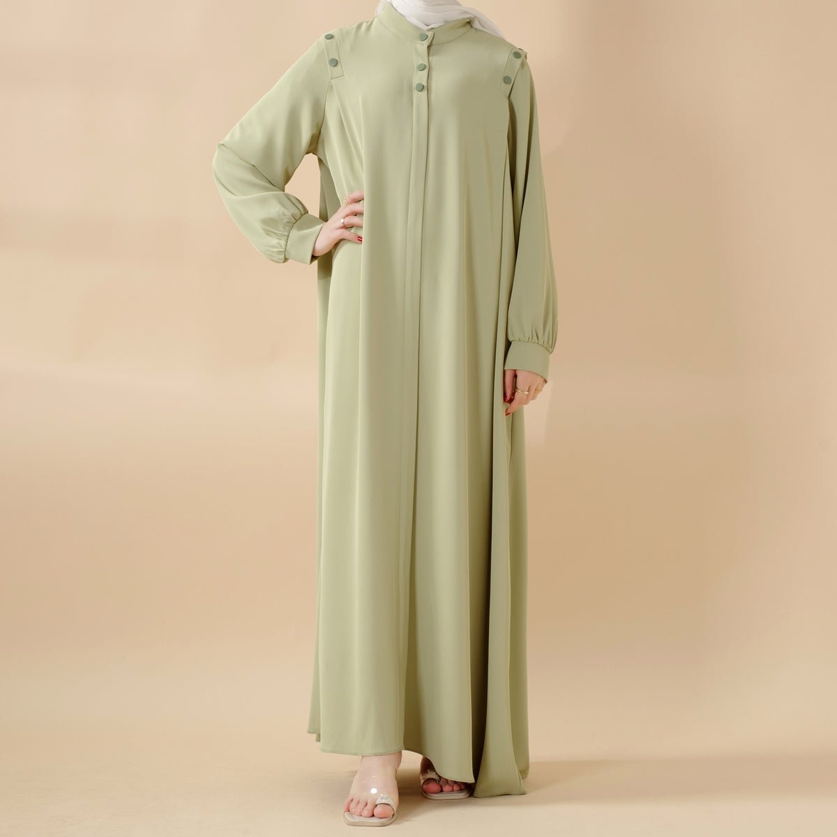 Abaya pull avec bouton à l'épaule coloris macaron (MA083)