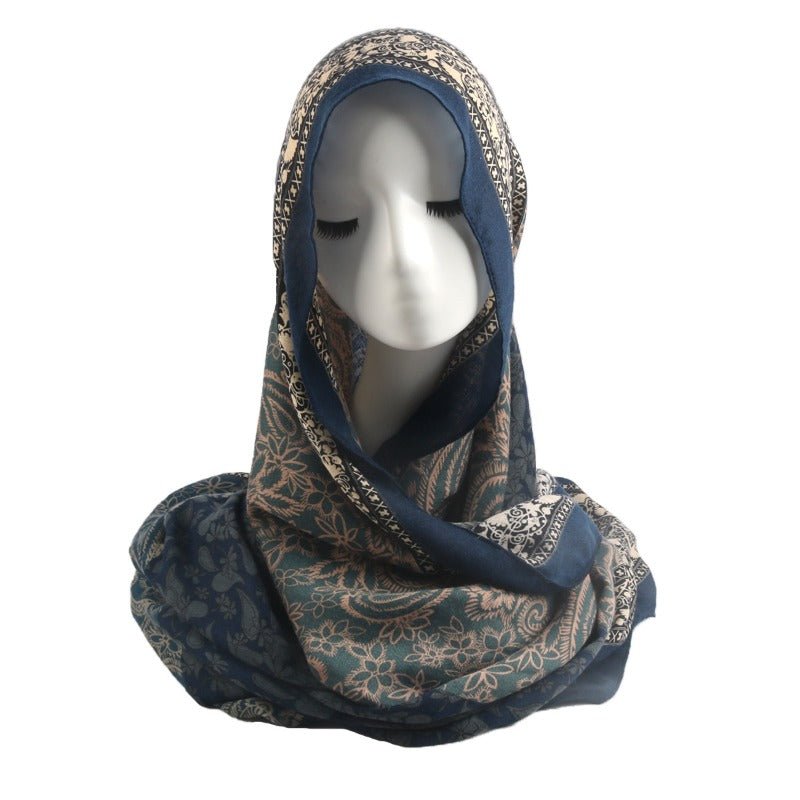 Écharpe Hijab Imprimé Paisley Toucher Cachemire | Châle 180x85cm à Franges avec Motifs Traditionnels (MH150)
