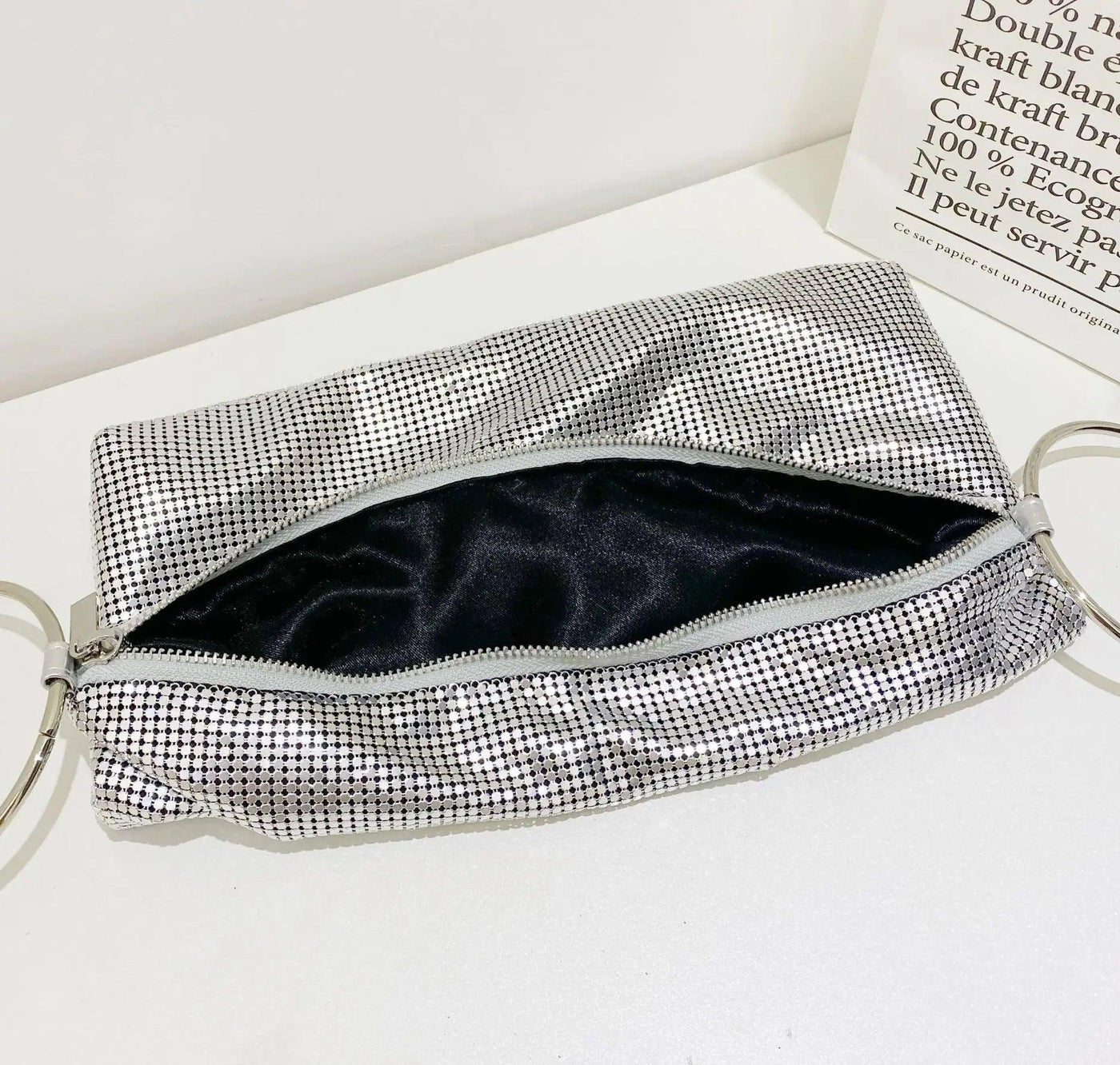MAC025 Pochette de soirée pour femme en paillettes aluminium