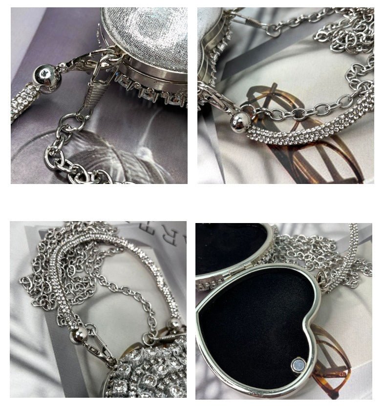 Sac pochette tendance à chaîne mini cœur avec strass – Sac bandoulière élégant de soirée pour femme (MAC240)