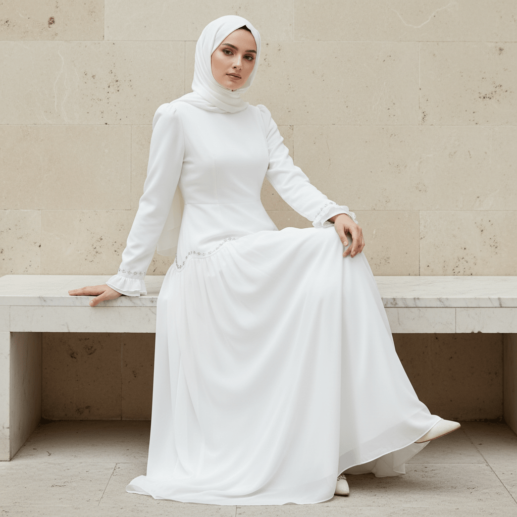 Robe avec chaîne de taille en cristal et manchettes à volants (MS306)